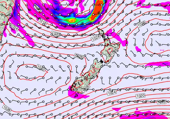 New Zealand forecast chart for Friday, May 22nd, 2026 at 6:00 PM