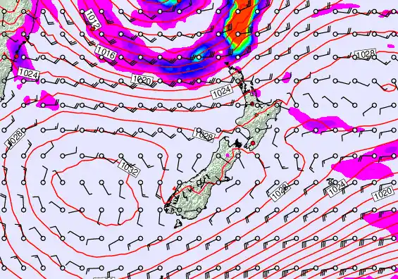 New Zealand forecast chart for Saturday, May 23rd, 2026 at 6:00 AM