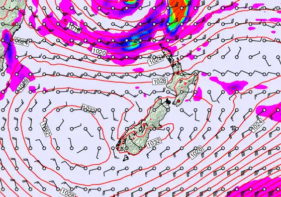New Zealand forecast chart for Saturday, May 23rd, 2026 at 12:00 PM