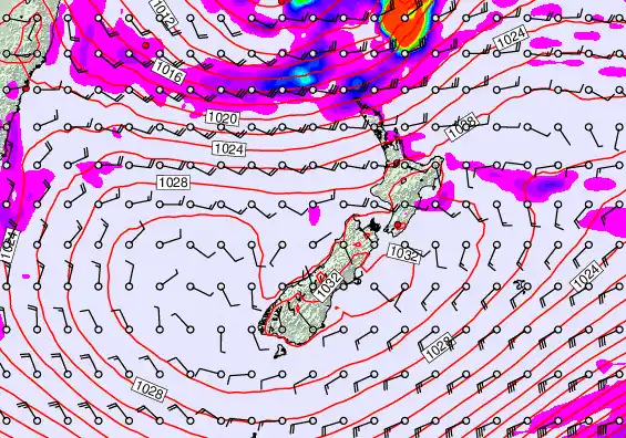 New Zealand forecast chart for Saturday, May 23rd, 2026 at 6:00 PM