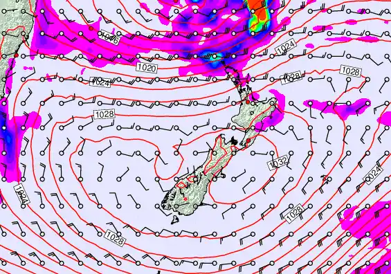 New Zealand forecast chart for Sunday, May 24th, 2026 at 12:00 AM