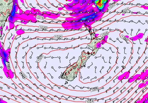 New Zealand forecast chart for Sunday, May 24th, 2026 at 6:00 AM