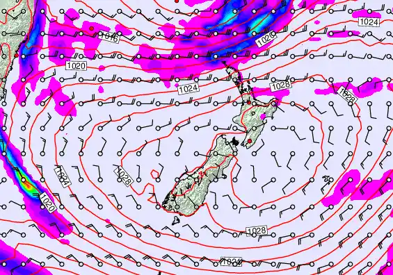 New Zealand forecast chart for Sunday, May 24th, 2026 at 12:00 PM