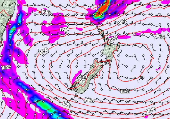 New Zealand forecast chart for Monday, May 25th, 2026 at 12:00 AM