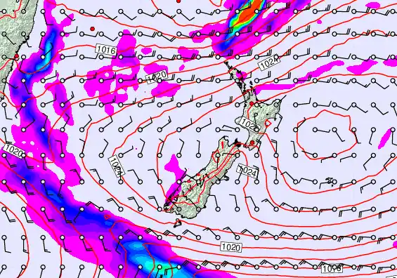New Zealand forecast chart for Monday, May 25th, 2026 at 6:00 AM