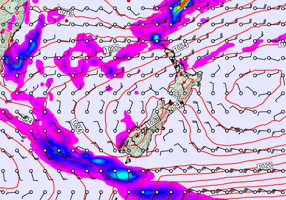 New Zealand forecast chart for Monday, May 25th, 2026 at 12:00 PM