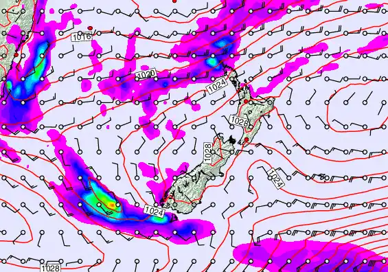 New Zealand forecast chart for Monday, May 25th, 2026 at 6:00 PM