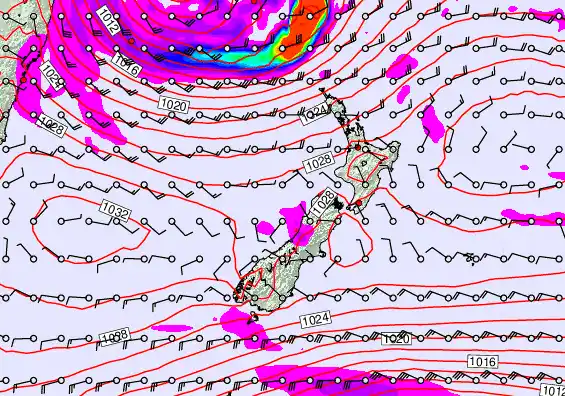 New Zealand forecast chart for Friday, May 22nd, 2026 at 12:00 PM