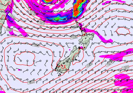 New Zealand forecast chart for Saturday, May 23rd, 2026 at 12:00 AM