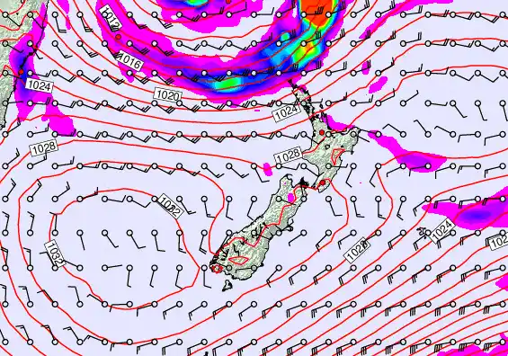 New Zealand forecast chart for Saturday, May 23rd, 2026 at 6:00 AM