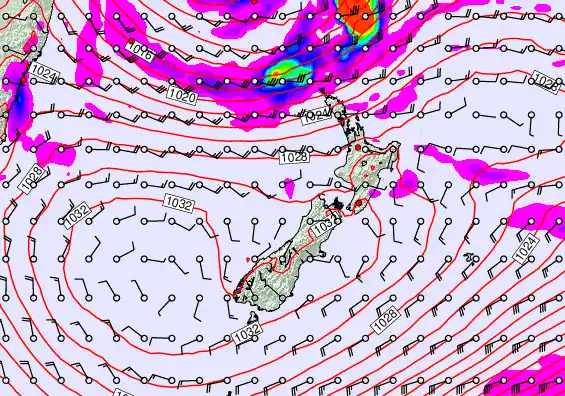 New Zealand forecast chart for Saturday, May 23rd, 2026 at 12:00 PM
