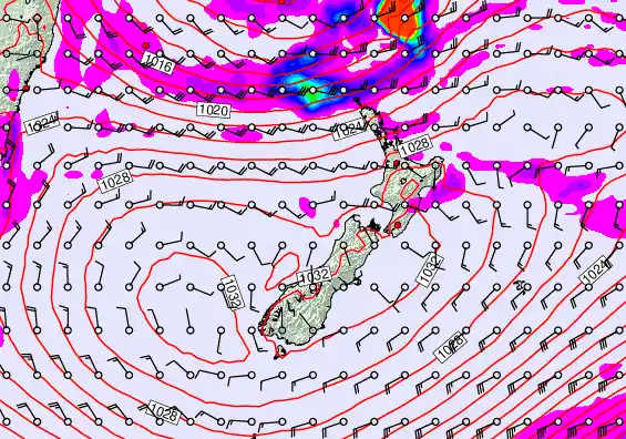 New Zealand forecast chart for Saturday, May 23rd, 2026 at 6:00 PM