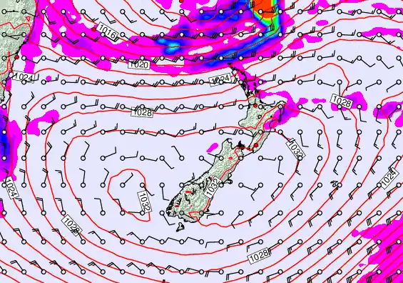New Zealand forecast chart for Sunday, May 24th, 2026 at 12:00 AM