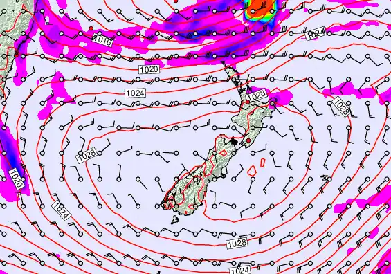 New Zealand forecast chart for Sunday, May 24th, 2026 at 6:00 AM