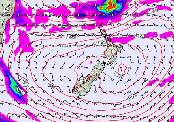 New Zealand forecast chart for Sunday, May 24th, 2026 at 12:00 PM