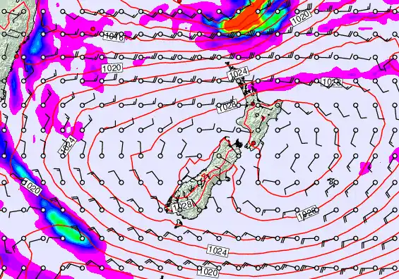 New Zealand forecast chart for Sunday, May 24th, 2026 at 6:00 PM