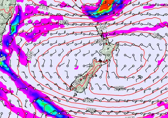 New Zealand forecast chart for Monday, May 25th, 2026 at 12:00 AM