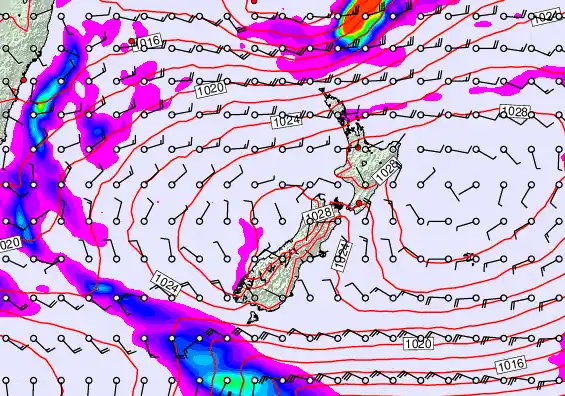 New Zealand forecast chart for Monday, May 25th, 2026 at 6:00 AM