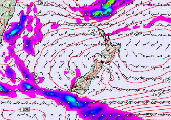 New Zealand forecast chart for Monday, May 25th, 2026 at 12:00 PM