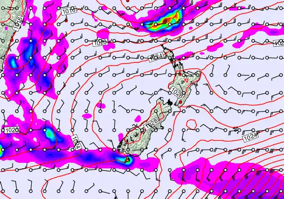 New Zealand forecast chart for Monday, May 25th, 2026 at 6:00 PM