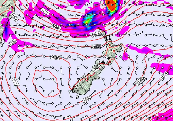 New Zealand forecast chart for Saturday, May 23rd, 2026 at 12:00 PM