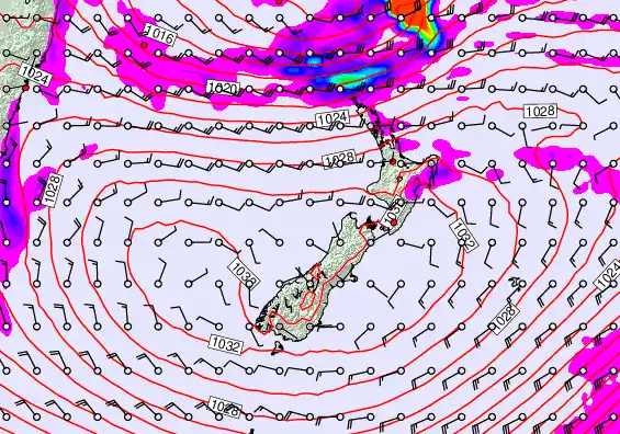 New Zealand forecast chart for Sunday, May 24th, 2026 at 12:00 AM