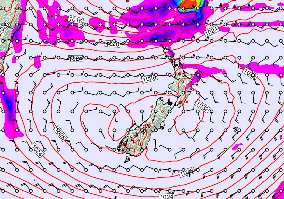New Zealand forecast chart for Sunday, May 24th, 2026 at 6:00 AM