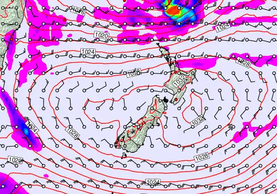 New Zealand forecast chart for Sunday, May 24th, 2026 at 12:00 PM