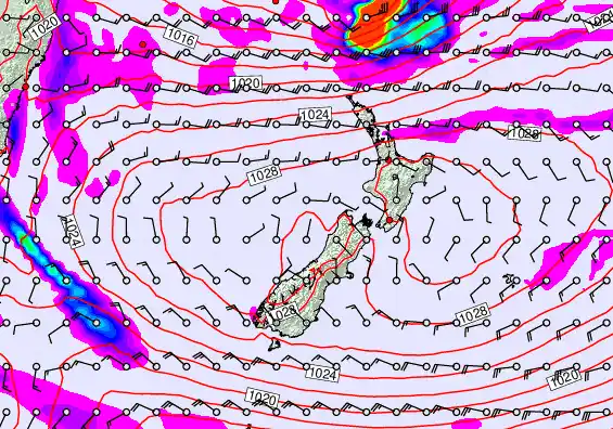 New Zealand forecast chart for Sunday, May 24th, 2026 at 6:00 PM