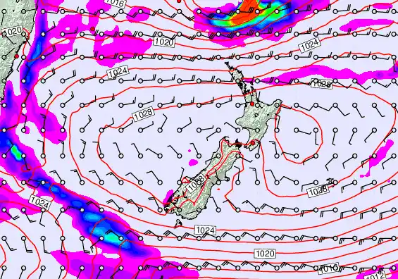 New Zealand forecast chart for Monday, May 25th, 2026 at 12:00 AM