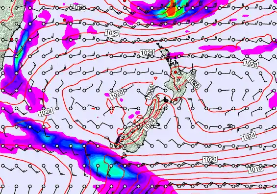 New Zealand forecast chart for Monday, May 25th, 2026 at 6:00 AM