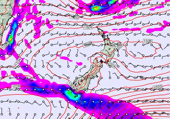 New Zealand forecast chart for Monday, May 25th, 2026 at 12:00 PM