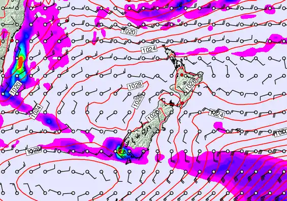 New Zealand forecast chart for Monday, May 25th, 2026 at 6:00 PM