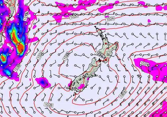 New Zealand forecast chart for Tuesday, May 26th, 2026 at 6:00 AM