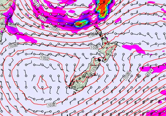 New Zealand forecast chart for Saturday, May 23rd, 2026 at 6:00 AM
