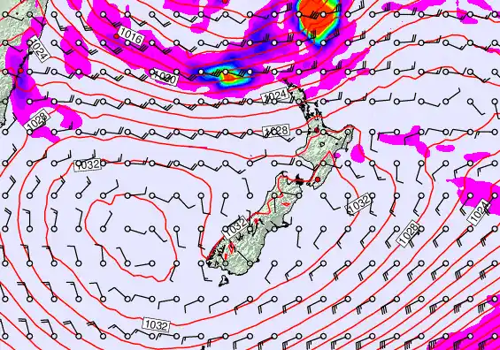 New Zealand forecast chart for Saturday, May 23rd, 2026 at 12:00 PM
