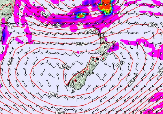 New Zealand forecast chart for Saturday, May 23rd, 2026 at 6:00 PM