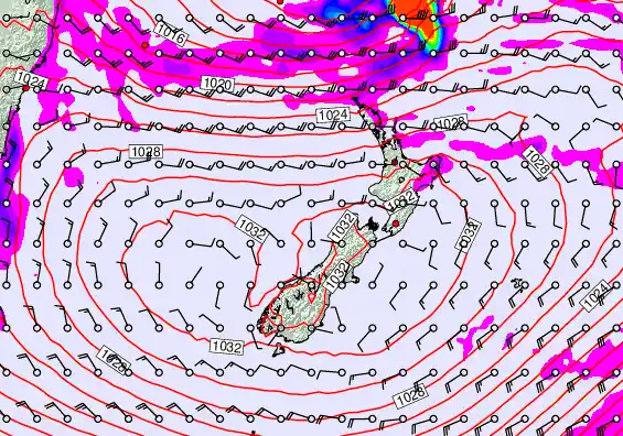 New Zealand forecast chart for Sunday, May 24th, 2026 at 12:00 AM