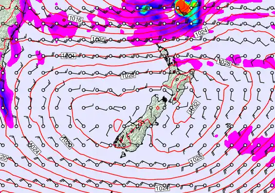 New Zealand forecast chart for Sunday, May 24th, 2026 at 6:00 AM