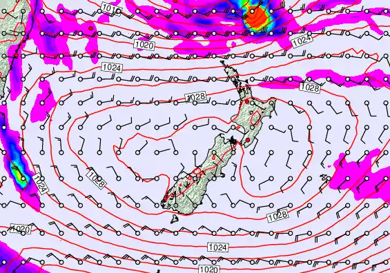 New Zealand forecast chart for Sunday, May 24th, 2026 at 12:00 PM