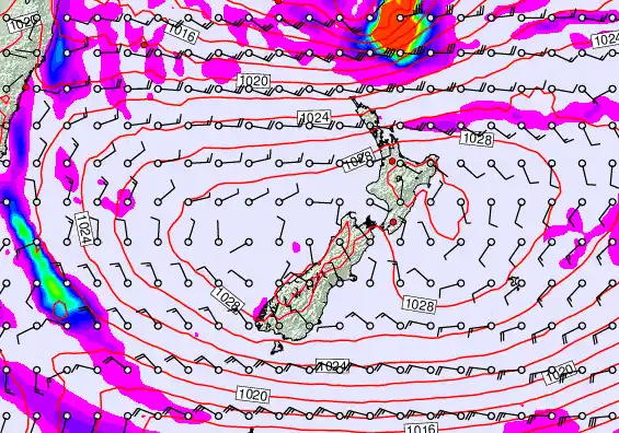New Zealand forecast chart for Sunday, May 24th, 2026 at 6:00 PM