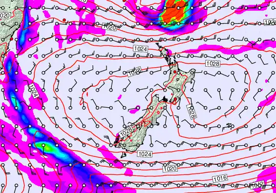 New Zealand forecast chart for Monday, May 25th, 2026 at 12:00 AM