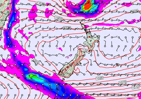 New Zealand forecast chart for Monday, May 25th, 2026 at 6:00 AM
