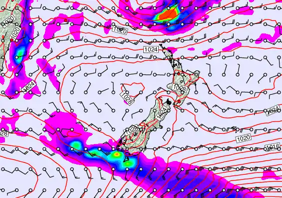 New Zealand forecast chart for Monday, May 25th, 2026 at 12:00 PM