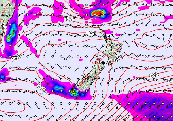 New Zealand forecast chart for Monday, May 25th, 2026 at 6:00 PM