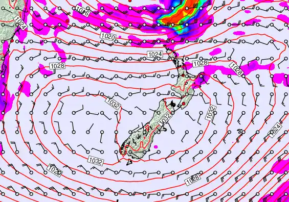 New Zealand forecast chart for Sunday, May 24th, 2026 at 12:00 AM
