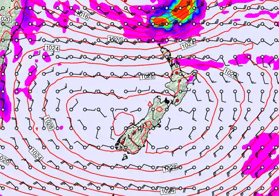 New Zealand forecast chart for Sunday, May 24th, 2026 at 6:00 AM