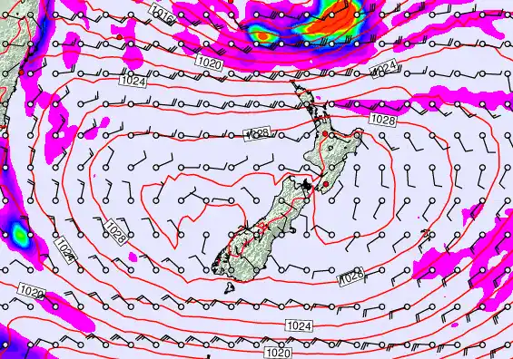 New Zealand forecast chart for Sunday, May 24th, 2026 at 12:00 PM