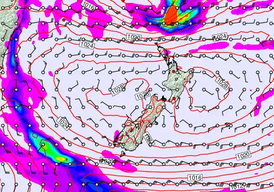 New Zealand forecast chart for Monday, May 25th, 2026 at 12:00 AM