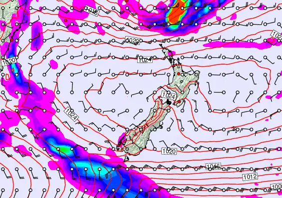 New Zealand forecast chart for Monday, May 25th, 2026 at 6:00 AM
